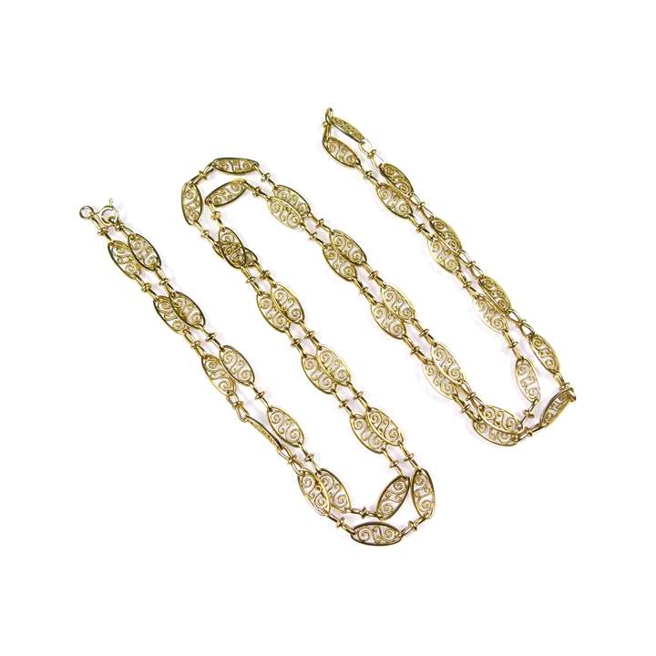 Antique fancy navette link gold chain necklace